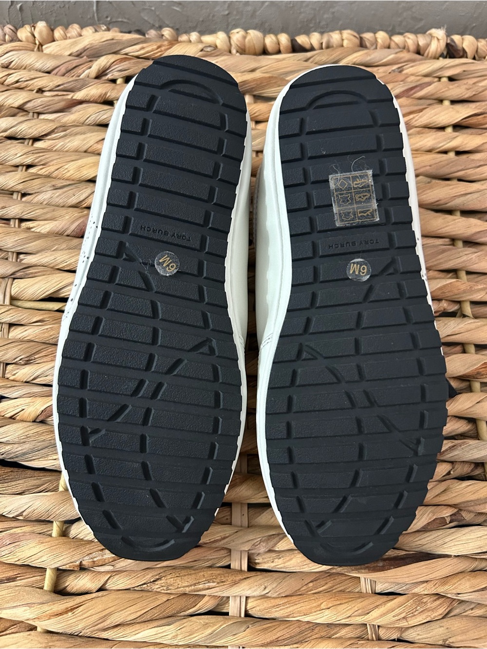 Tory Burch White Leather Sneakers with Black Accents - Picture 8 of 9